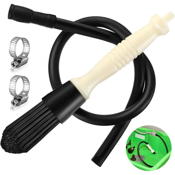 Parts Washer Brush with 27.5 Inch Flow Hose, Wear Resistant Cleaning Tool 2 Stainless Steel Clamps, Through for Automotive and Car Detailing
