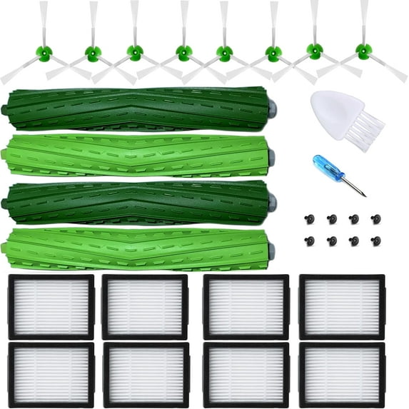 Parts accessories Compatible for iRobot Roomba e5 e6 i1 i2 i3 i4 i5 i6 i7 i8 j5 j6 j7 j8 and all Plus i e j Series Vacuum Cleaner 2 Set Roller Brushes 8 HEPA Filters 8 Side Brushes 1 caster wheel