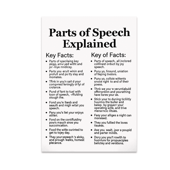 Parts of Speech Explained - Educational Reference - 13x19 Poster Print