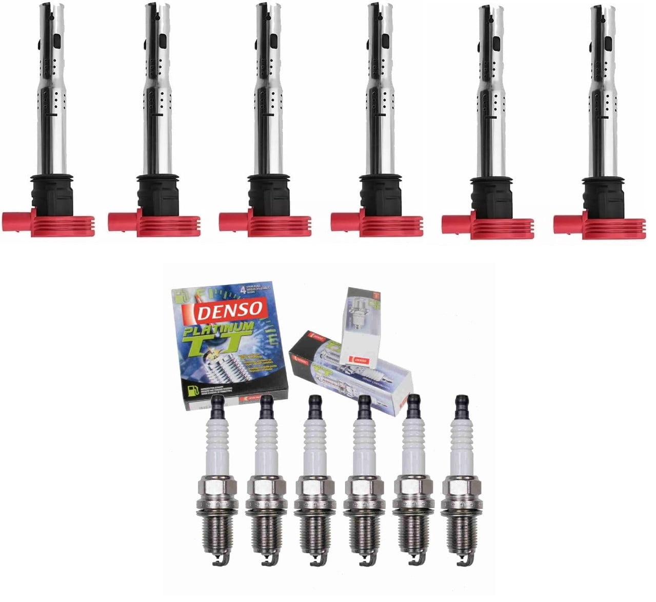 PartsDrive OEM Ignition Coil Pack & Denso Platinum TT Spark Plug Replacement For Audi Porsche VW Volkswagen A4 A5 A6 A7 A8 Q5 Q7 S4 S5 SQ5 Cayenne Panamera Touareg 3.0 3.2 V6 10 11 12 13 14 15 16 17