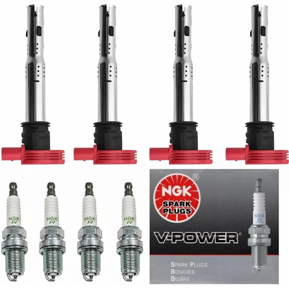 PartsDrive OEM Ignition Coil Pack & NGK V-Power Spark Plug Replacement For VW Volkswagen Audi A3 A4 A5 R8 A6 A7 Q7 S4 TT Jetta MK5 MK6 GTI Rabbit Golf Passat CC Tiguan 08 09 10 11 12 13 14 15 16