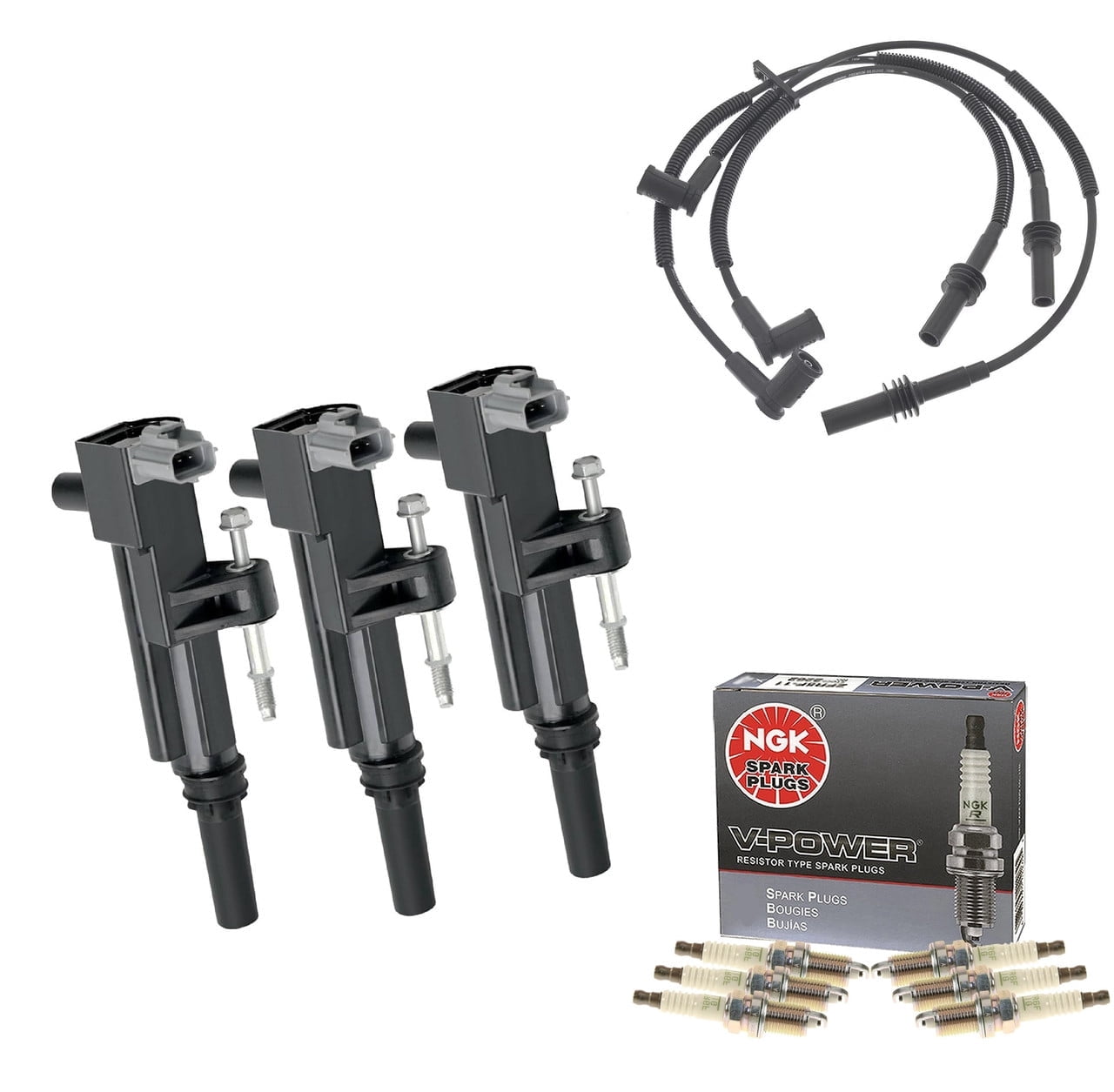 Pack of 3 PartsDrive Energy Ignition Coil UF640 +NGK Spark Plug Tune Up Kit For Jeep Liberty 3.7L V6