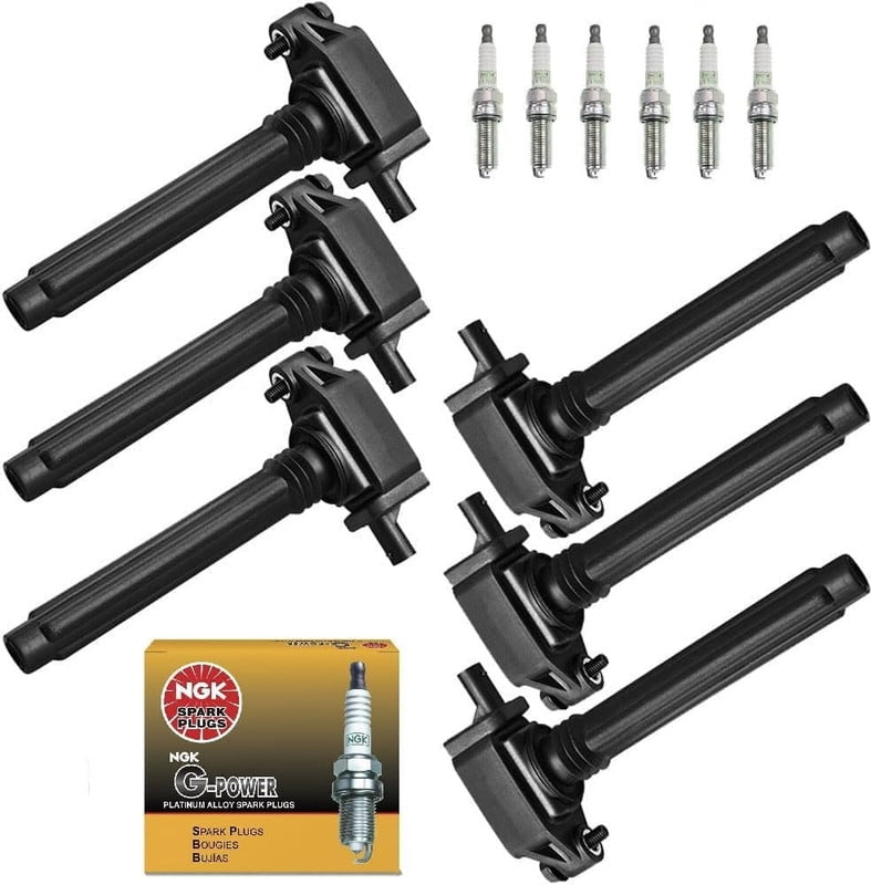 PartsDrive UF648 Ignition Coil Pack & NGK Platinum G-Power Spark Plug Replacement For Dodge Journey Durango Grand Caravan Jeep Wrangler Chrysler Charger 3.6 3.2 V6 11 12 13 14 15 17 18 19 20 Set of 6