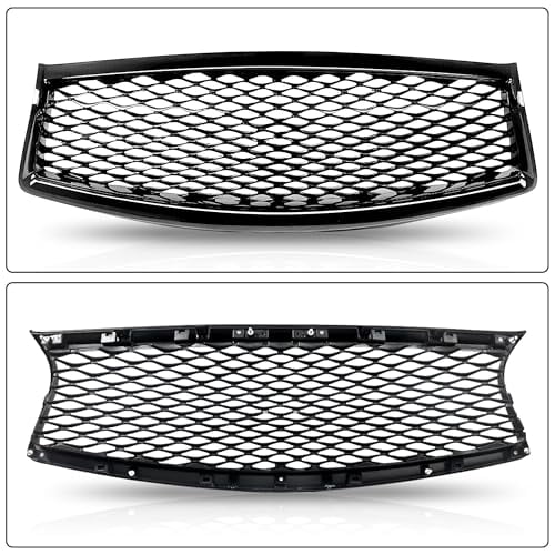 PartsFlow Gloss Black Upper Grille For 2018-2023 Infiniti Q50 - W/Sensor & Camera Hole, Direct Fit Replacement