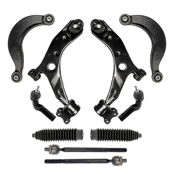 PartsW - 10 Pc Front Rear Control Arms, Inner & Outer Tie Rod Ends with Bellow Boots, Suspension Kit for Mazda 3, Mazda 3 Sport, Mazda 5