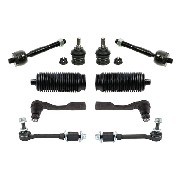 PartsW - 10 Pc Front Upper Ball Joints, Outer & Inner Tie Rod Ends with Rack & Pinion Bellow Boots, Sway Bar Links Suspension Kit