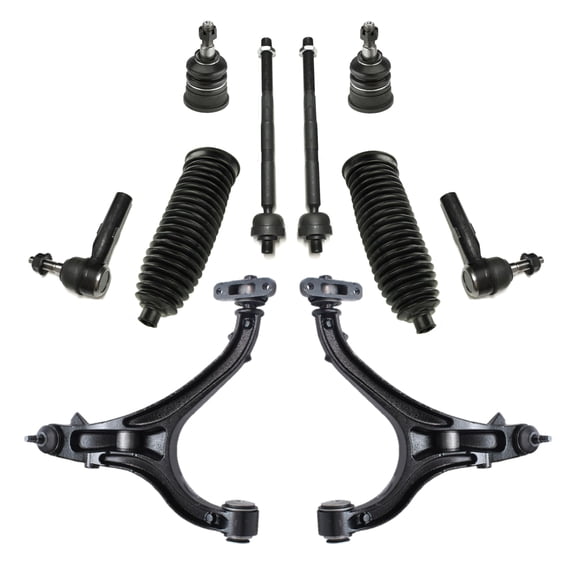 PartsW - 10 Pc Lower Control Arms, Inner Outer Tie Rod Ends + Bellow Boots, Upper Ball Joints, Suspension Kit for Jeep Commander, Jeep Grand Cherokee