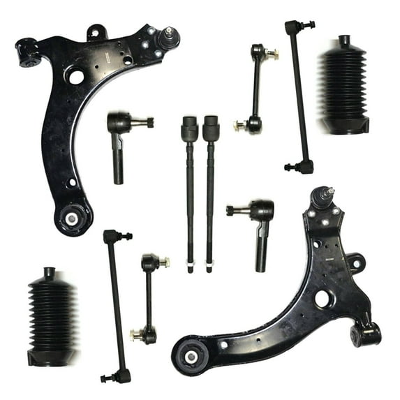 PartsW 12 Pc Front & Rear Suspension Kit for Buick LaCrosse / Pontiac Grand Prix / Lower Control Arms, Ball Joints, Tie Rod End & Sway Bars, Rack and Pinion Bellow Boots