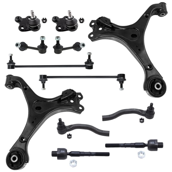 PartsW - 12 Pc Steering & Suspension Kit Lower Control Arms + Lower B Joints, Tie Rod Ends, Front Rear Sway Bar Links Fits Acura ILX 2013-2015/Honda Civic 2012/Honda Civic 2013