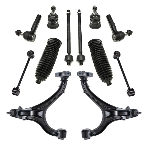 PartsW - 12 Pc Steering & Suspension Kit Lower Control Arms, Upper Ball Joints, Sway Bar End Links, Inner and Outer Tie Rod Ends with Bellow Boots, for Jeep Commander, Jeep Grand Cherokee