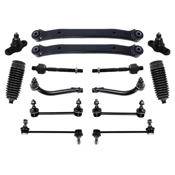 PartsW - 14 Pc Rear Upper Rearward Control Arms, Lower Ball Joints, Outer & Inner Tie Rod Ends Bellow Boots, Front & Rear Sway Bar Links, Suspension Kit Fits Hyundai Elantra//