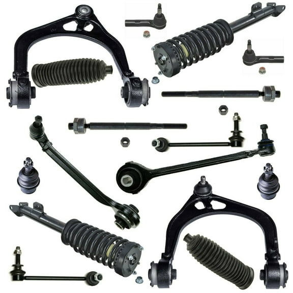 PartsW 16 Pc Front Suspension Kit for Chrysler 300 Dodge Charger Dodge Magnum, Upper Control Arm, Inner & Outer Tie Rod Ends, Strut and Coil Spring Assembly Kit, Sway Bar Link and Lower Ball Joints