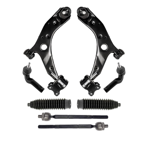 PartsW - 8 Pc Front Lower Control Arms + Inner & Outer Tie Rod Ends with Steering Gear Bellows, Suspension Kit for Mazda 3, Mazda 3 Sport, Mazda 5