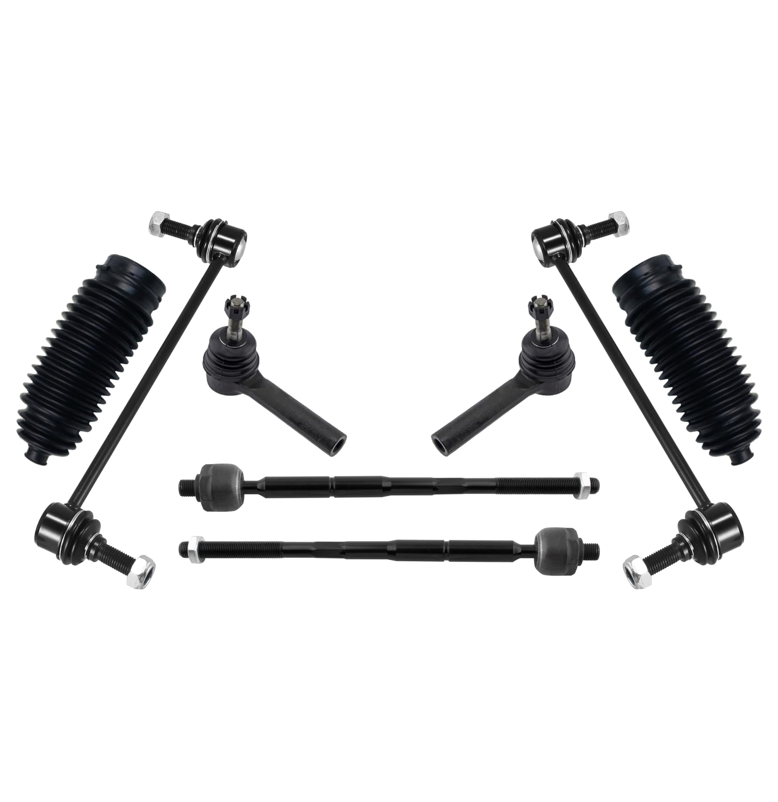 PartsW - 8 Pc Front Outer & Inner Tie Rod Ends with Steering Gear Bellows, Stabilizer Sway Bar Links, Suspension Kit for Dodge Journey 2009-2020