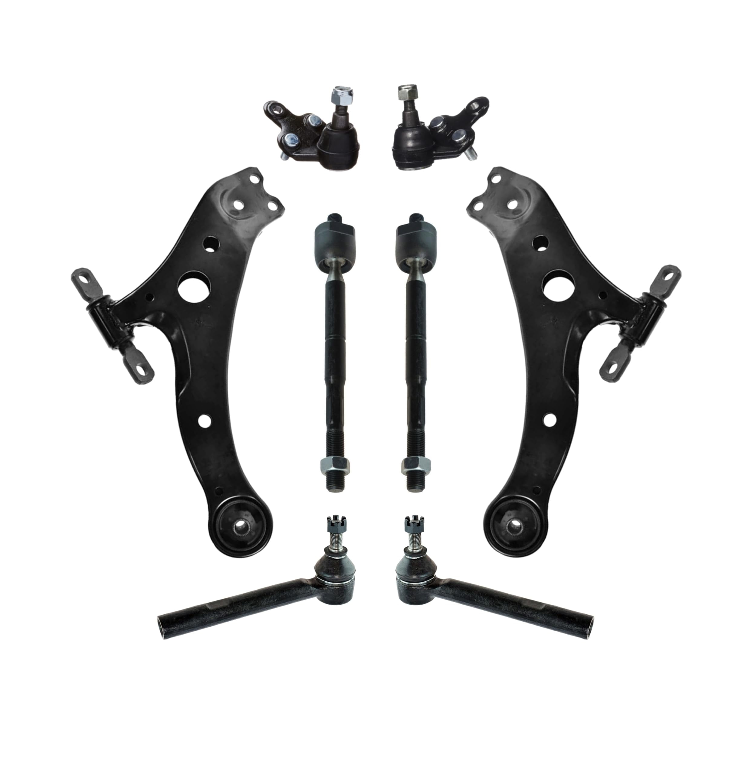 PartsW 8 Pc Front Suspension Kit Lower Control Arms, Inner Outer Tie Rod Ends, Lower Ball