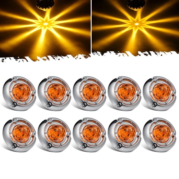 Partsam 10Pcs 3" Small Amber Glass Lens Watermelon Lights [Patent Pending], LED Marker Clearance Light Turn Signal for Semi Truck Trailer RV, Compatible with Freightliner Kenworth Peterbilt