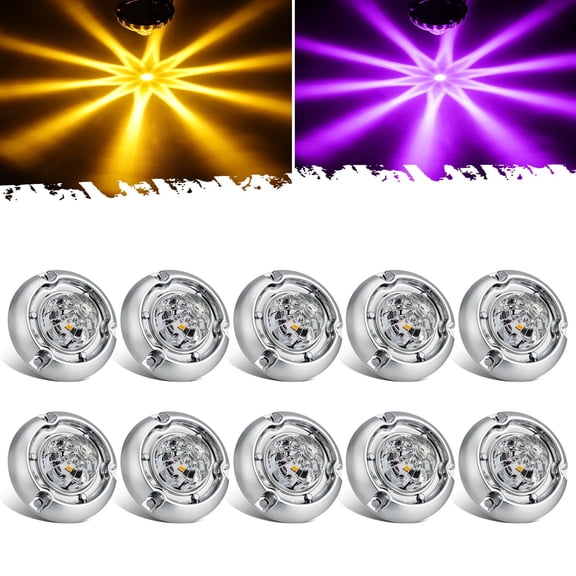 Partsam 10Pcs 3" Small Dual Color Glass Lens Watermelon Lights,Amber to Purple LED Marker Clearance Light Turn Signal for Semi Truck Trailer RV, Compatible with Freightliner Kenworth Peterbilt