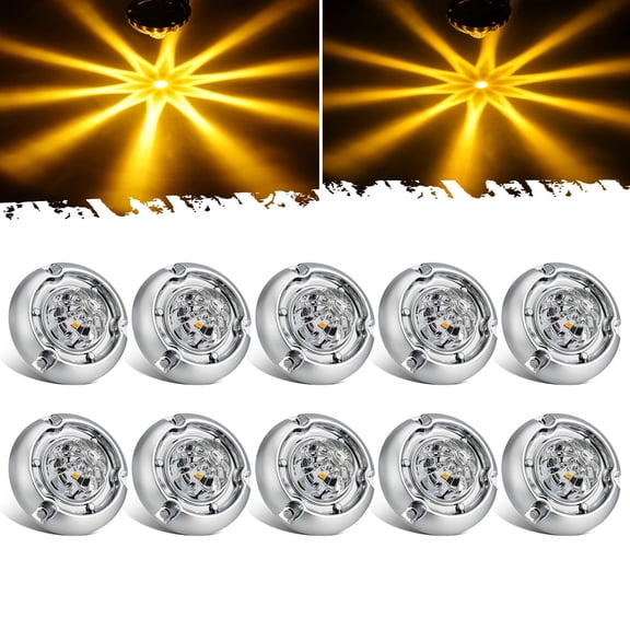 Partsam 10Pcs 3" Small Glass Lens Watermelon Lights [Patend Pending], Amber LED Marker Clearance Light Turn Signal for Semi Truck Trailer RV, Compatible with Freightliner Kenworth Peterbilt