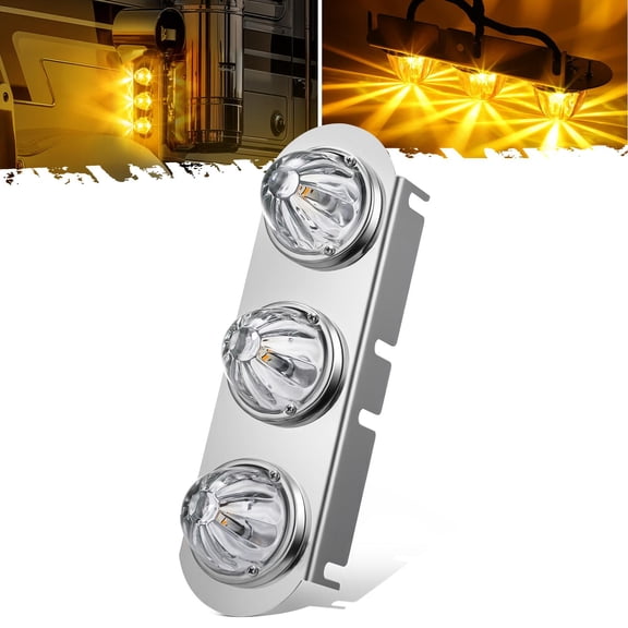 Partsam 1Pcs Radius-Style 14" Front Air Cleaner Light Bar with 3Pcs Glass Watermelon Lights, Stainless Steel Bracket, Compatible with Peterbilt Kenworth Freightliner Trucks, Clear Lens