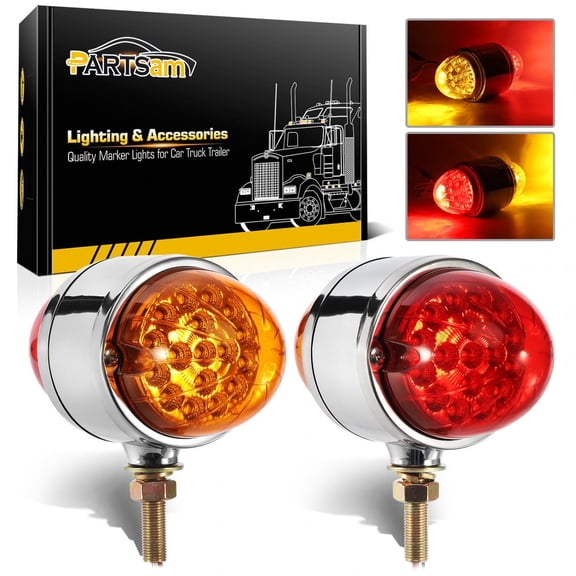 Partsam 2Pcs Amber/Red 17 LED Dual Revolution Watermelon Lights for Semi Truck [DOT Approved], Chrome Double Face Auxiliary Turn Signal Lights Replacement for Freightliner Kenworth Peterbilt Trucks