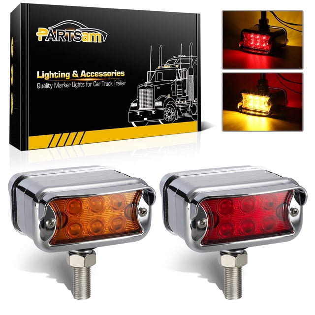 2x 57 LED Red/Amber Pedestal Lights - 4.5" Semi Truck Fender Lights, Turn Signal & Tail