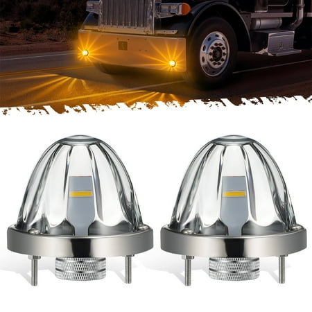 Partsam 2Pcs Glass Watermelon Lights Clear Lens Amber LED Side Marker Turn Signal Lights with Bezel Replacement for Cars Trucks Trailers