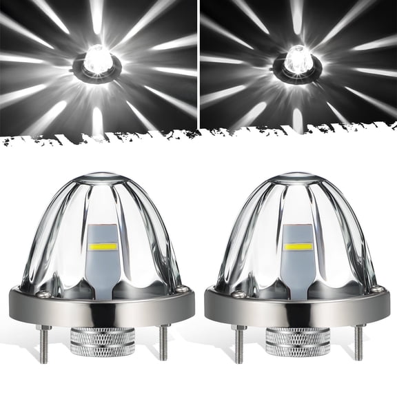 Partsam 2Pcs Glass Watermelon Lights [Patented] Clear Lens White LED Running Light with Stailess Steel Bezel Replacement for Kenworth Peterbilt Freightliner Trucks