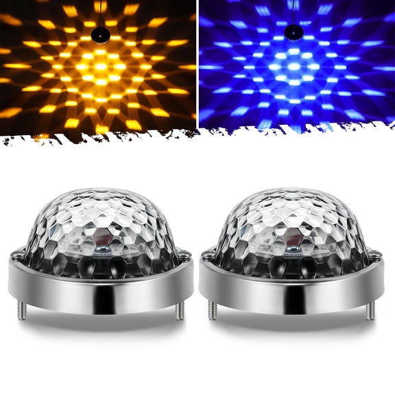 Partsam 2Pcs Low Profile Dual Revolutio Glass Lens Watermelon Lights Dual Color Amber/Blue LED Turn Signal Marker Light for Semi-Truck, Trucks, Pickup, Off-road, Aluminum Alloy Base