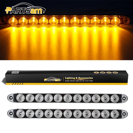 Partsam 2x Clear Lens Flange Mount 15" Turn Signal Marker light Bar Amber 11LED Waterproof for Trucks Trailers RV Boat