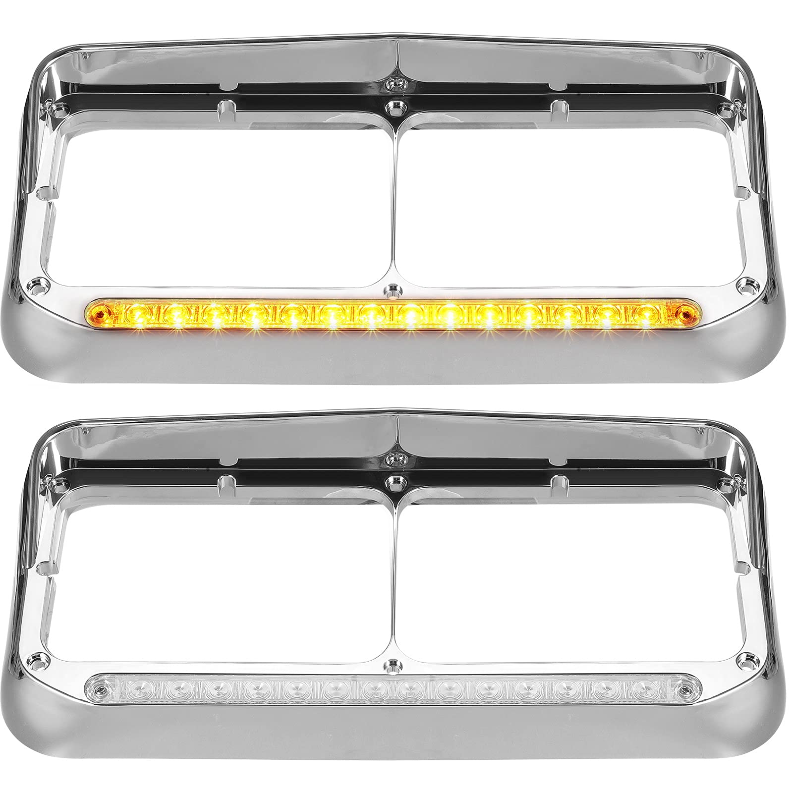 Partsam 2x Headlight Bezels AIF4 Chrome w/Visor 12" Clear/Amber Strip