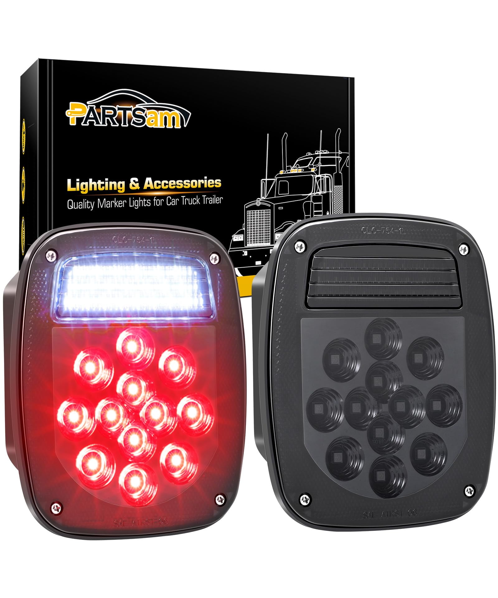 Partsam 2x Double Led Trailer Tail Lights With Stop Turn