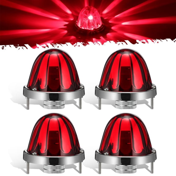 Partsam 4Pcs Red Glass Lens Watermelon Lights [Patented], Red LED Side Marker Turn Signal Lights with Stainless Steel Bezel Replacement for Kenworth Peterbilt Freightliner