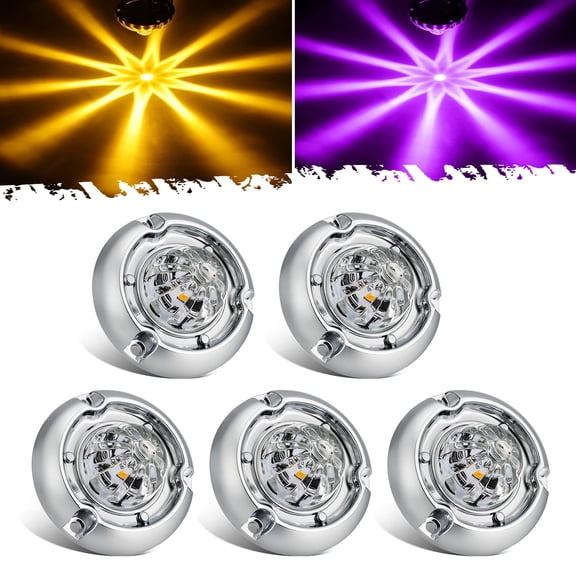 Partsam 5Pcs 3" Small Dual Color Glass Lens Watermelon Lights,Amber to Purple LED Marker Clearance Light Turn Signal for Semi Truck Trailer RV, Compatible with Freightliner Kenworth Peterbilt