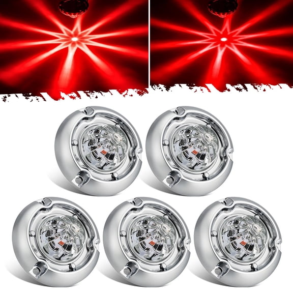 Partsam 5Pcs 3" Small Glass Lens Watermelon Lights [Patent Pending], Red LED Marker Clearance Light Turn Signal for Semi Truck Trailer RV, Compatible with Freightliner Kenworth Peterbilt