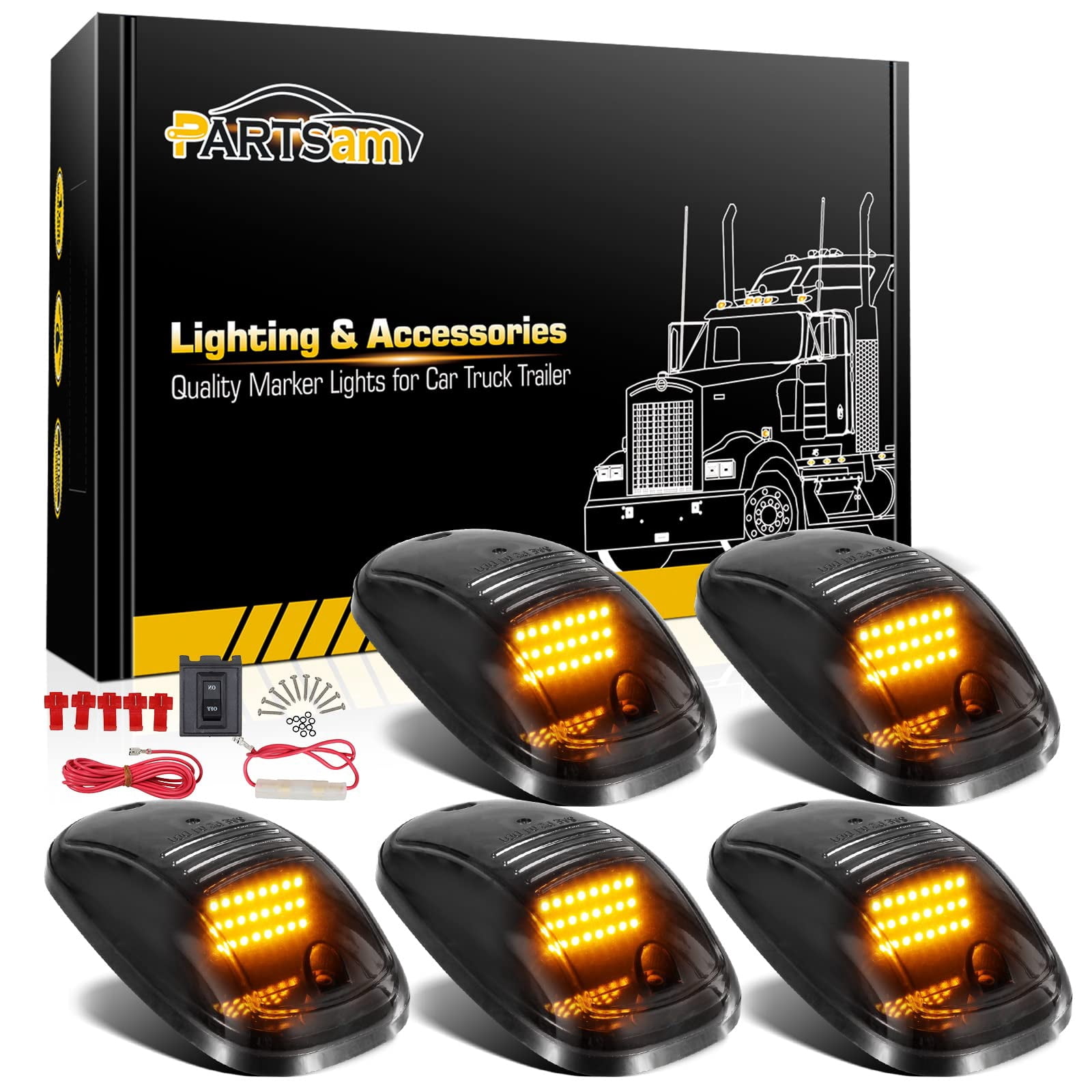 Partsam 5X Amber 24 LED Smoke Cab Roof Running Top Marker Lights ...