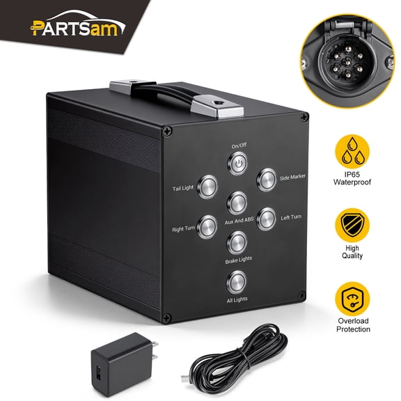 Partsam Trailer Light Tester, Wireless Remote Control, Built-in 12V 10Ah Rechargeable Battery, IP65 Waterproof Case, Compatible with 7-Way Round Pin Connector