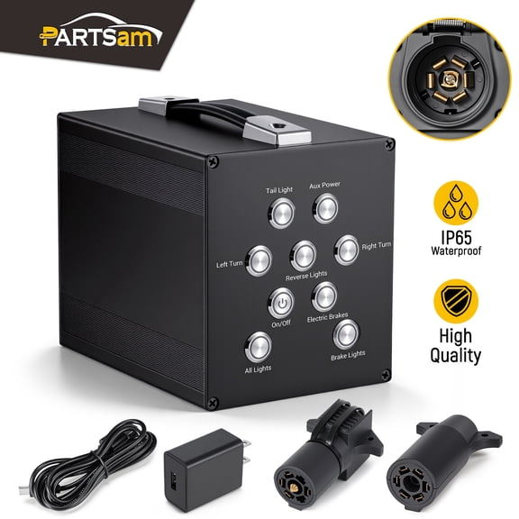 Partsam Trailer Light Tester, Wireless Remote Control, Built-in 12V 10Ah Rechargeable Battery, Tests 7-Spade, 6-Round and 4/5-Flat Pin Type, IP65 Waterproof Case