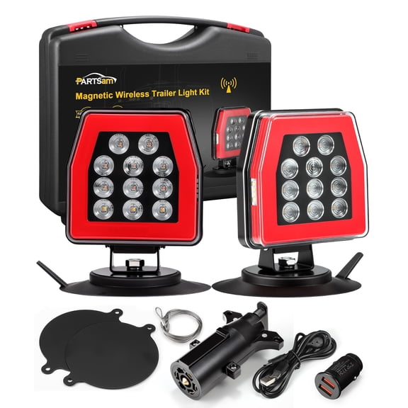 Partsam Wireless Trailer Lights Kit - Magnetic Tow Light with Strobe Lights Reverse Stop Turn Tail Lights with License Plate Light for Trailers, Trucks, Boat, RV 12-24V