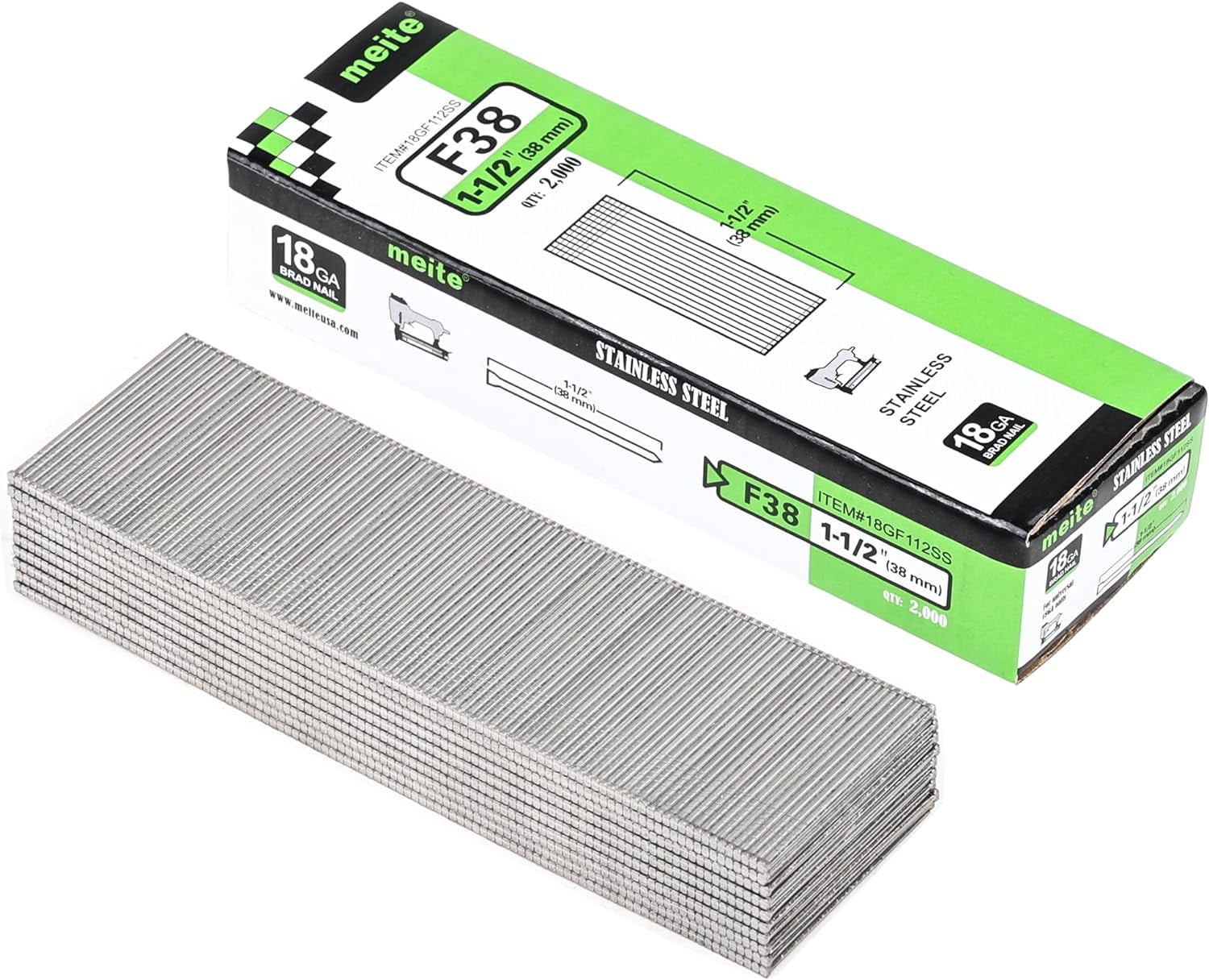 Party 18 Gauge Brad Nails, 1-1/2 Inch 18GA Brad Nails, 18G 304 Stainless Steel Small Finishing Nail Gun Nails for Pneumatic, Electric Brad Nailer Gun (5 Boxes)