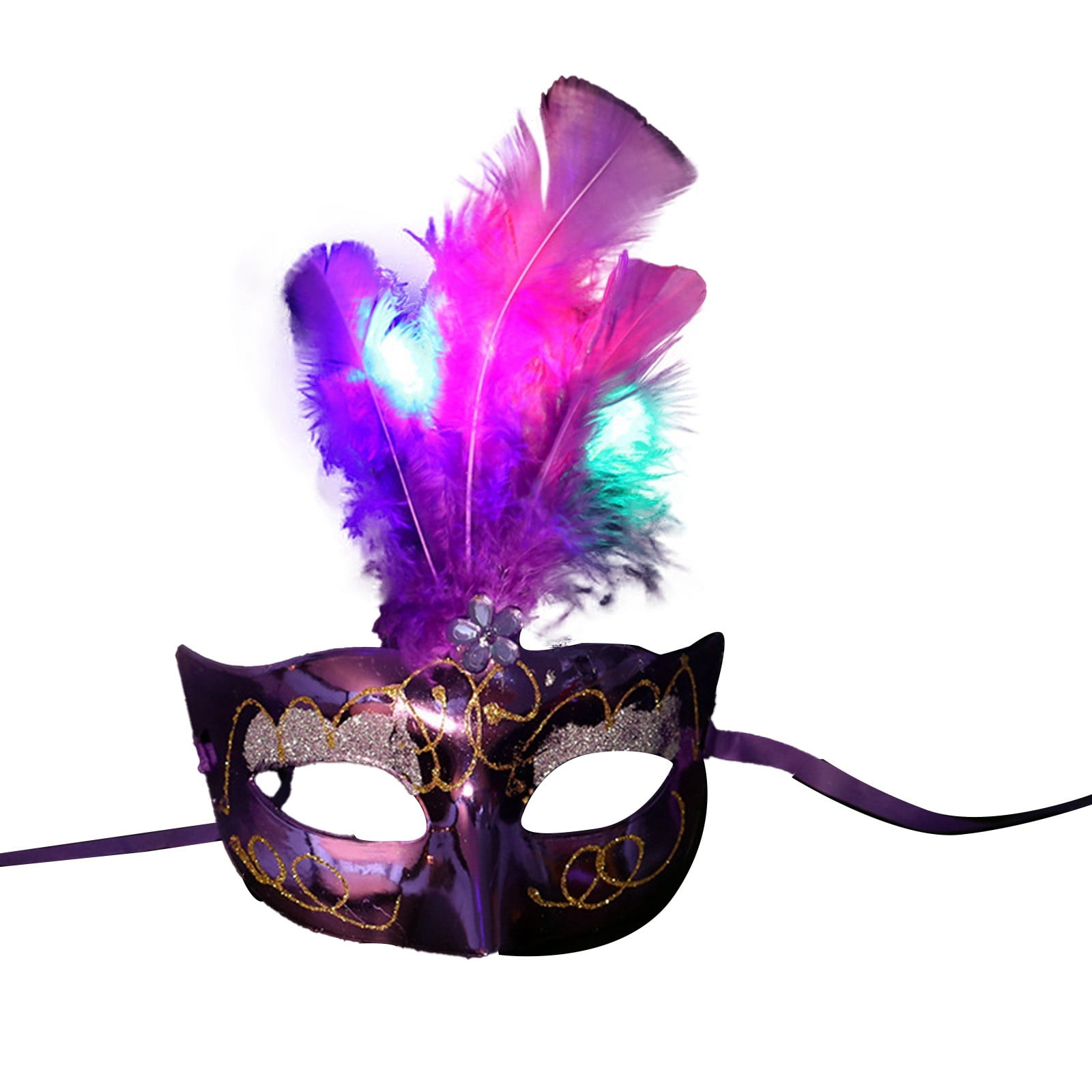 Party 9 Luminous Fluff Fiber Prom Masquerade Feather Half Face Carnival