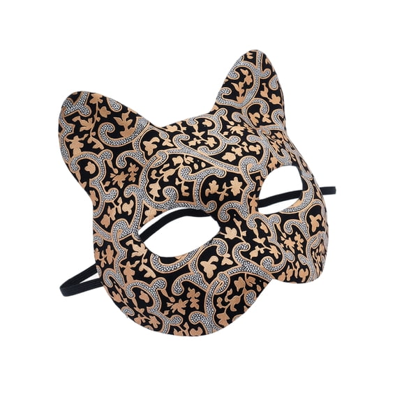 Party Accessory, Masquerade Mask for Women Gold, Halloween, Carnival Mask for Women, 7X6 Inch Yellow Cat Face Printed Half-Face Mask, Adjustable Full Coverage Eye Area Dress Up