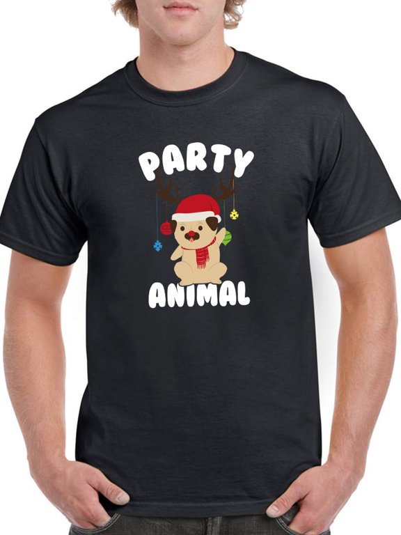 Party Animal Pug Men T-Shirt, Male Large