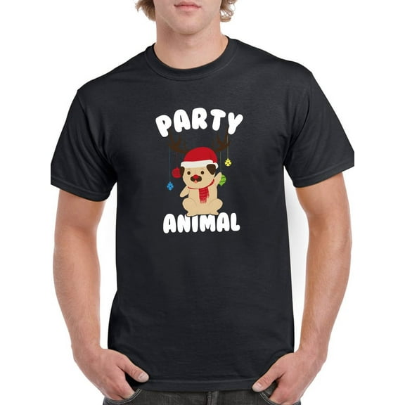 Party Animal Pug Men T-Shirt, Male Small