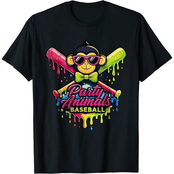 Party Animals Baseball Funny Monkey Men Women T-Shirt, Unisex T-Shirt