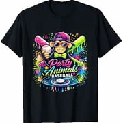 Party Animals Baseball Monkey Mascot Sports Graphic T-Shirt All Size S-5XL