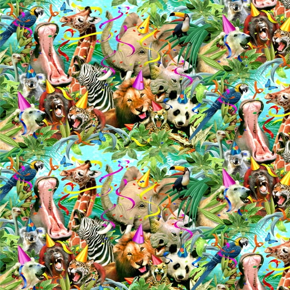 Party Animals Birthday Lion Zebra Elephant Giraffe Pattern Premium Roll Gift Wrap Wrapping Paper