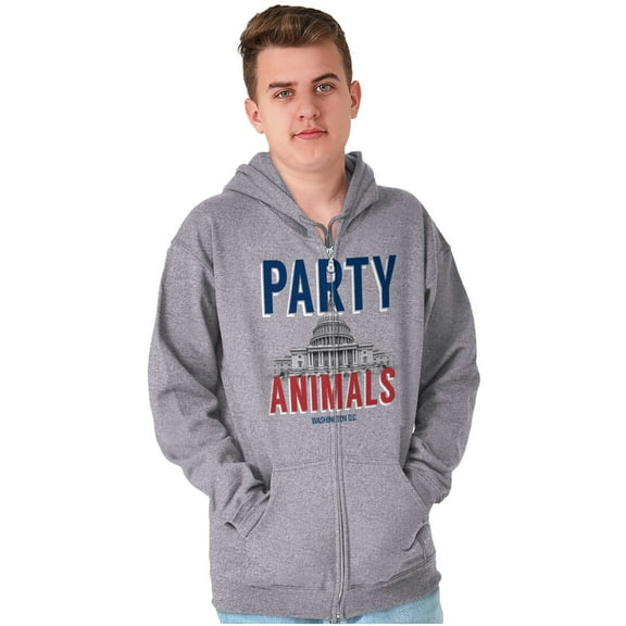 Party Animals Washington DC Capitol Unisex Fleece Graphic Zip Up Hoodie Brisco Brands 4X
