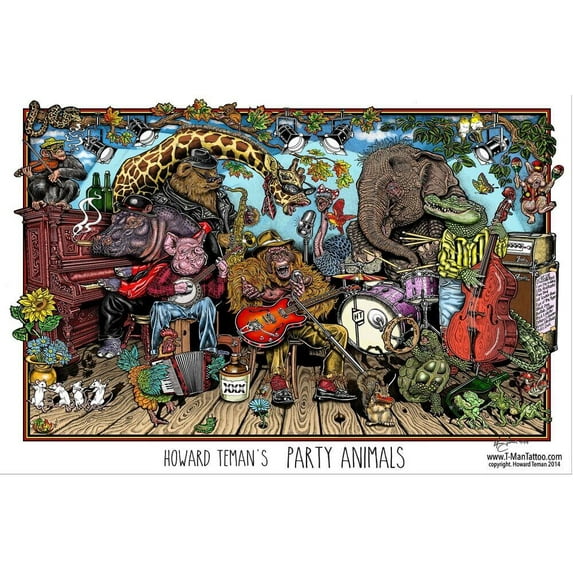 Party Animals by Howard Teman Poster 36.5" x 24.5" Laminated