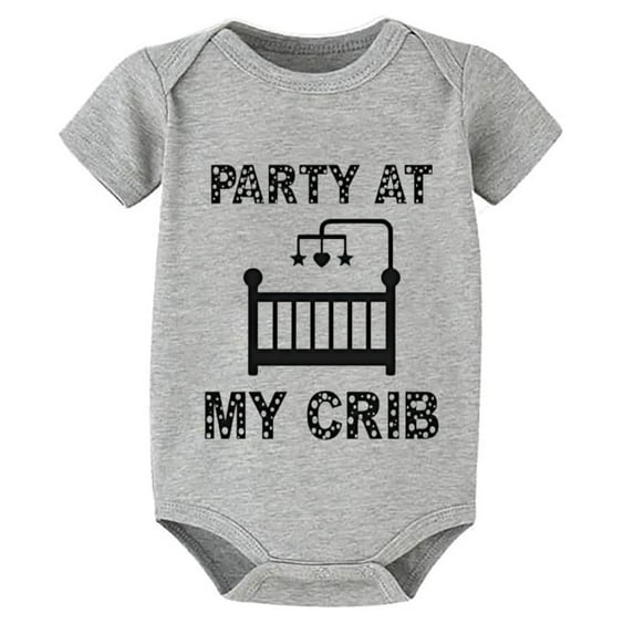 Party At My Crib Baby Outfits Short Sleeve Unisex Romper White Baby Boy Newborn Outfit