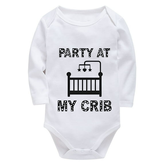 Party At My Crib New Born Clothes Long Sleeve Coming Home from Hospital Outfit White 9 Month Girl Romper